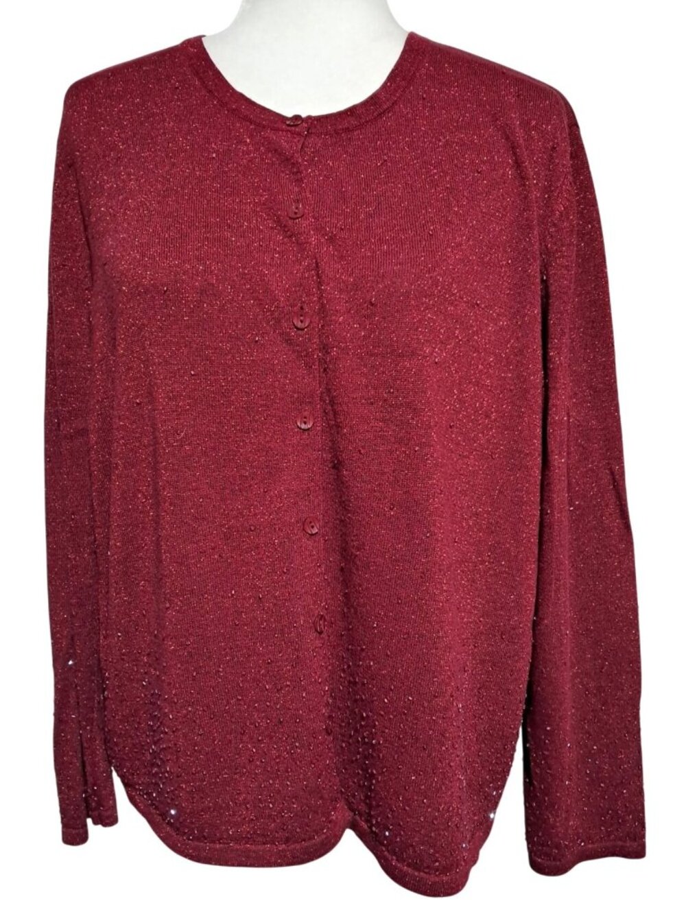 Emma James Cardigan Sweater Womens Size 1 (1X) Glass Beaded Red Silk Blend Liz C